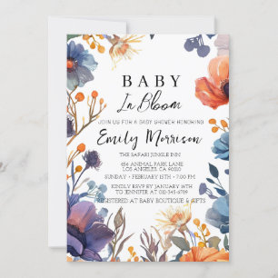 Bloemen rood en blauw Baby shower Kaart