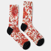 Bloemen Rood en Cream Art Sokken (Rechts)