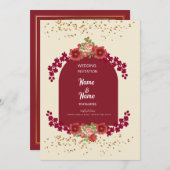 Bloemen rood en crème bruiloft uitnodiging (Voorkant / Achterkant)