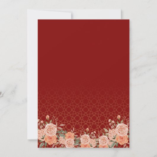 Bloemen Rood en Goud Islamitisch Moslim Bruiloft Kaart (Achterkant)