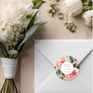 Bloemen rood en roze bloemen klassieke bruiloft ronde sticker