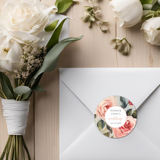 Bloemen rood en roze bloemen klassieke bruiloft ronde sticker