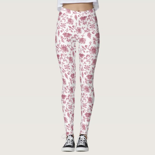 bloemen rood en wit leggings (Voorkant)