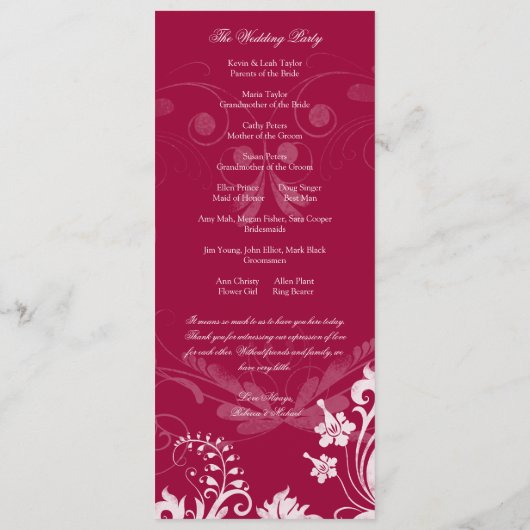  Bloemen Rood en Wit Trouwprogramma Programmakaart (Achterkant)