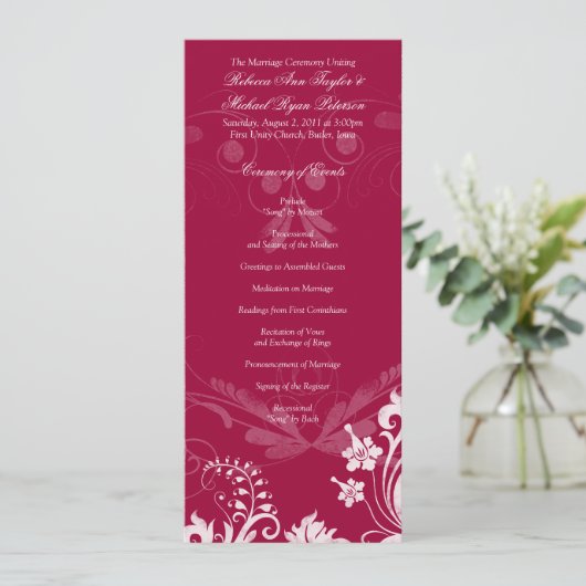 Bloemen Rood en Wit Trouwprogramma Programmakaart (Staand voorkant)