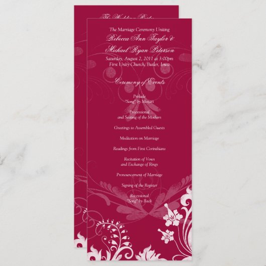 Bloemen Rood en Wit Trouwprogramma Programmakaart (Voorkant / Achterkant)