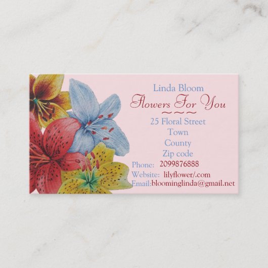 bloemen rood geel blauw Lilies oorspronkelijke blo Visitekaartje (Voorkant)