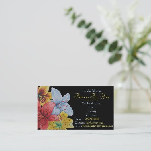 bloemen rood geel blauw Lilies oorspronkelijke blo Visitekaartje (Staand voorkant)