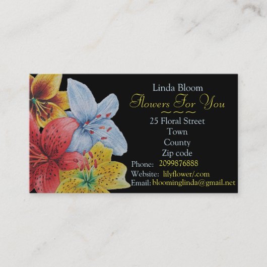 bloemen rood geel blauw Lilies oorspronkelijke blo Visitekaartje (Voorkant)