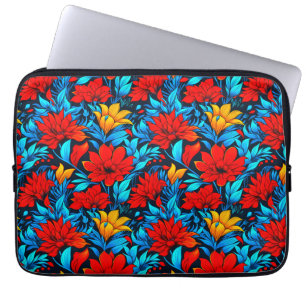 Bloemen Rood geel Bloemen Patroon Laptop Sleeve