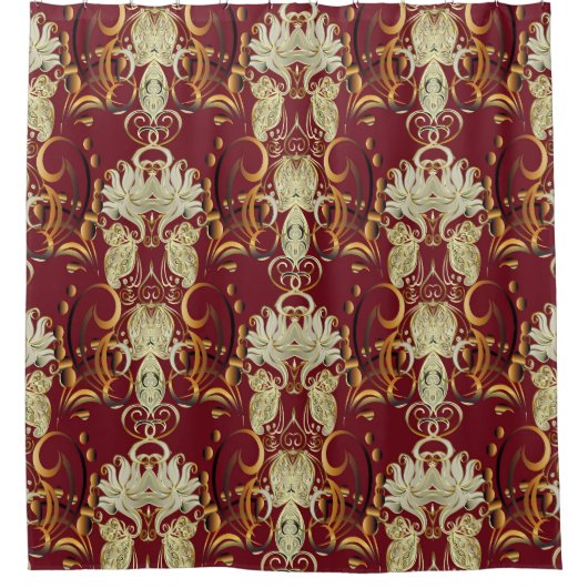 Bloemen rood-goud, luxueus  patroon. douchegordijn (Voorkant)