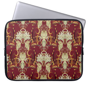 Bloemen rood-goud, luxueus  patroon. laptop sleeve