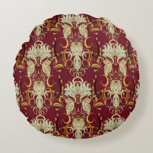 Bloemen rood-goud, luxueus patroon. rond kussen