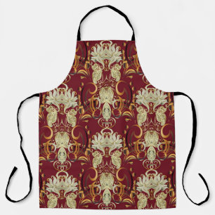 Bloemen rood-goud, luxueus  patroon. schort