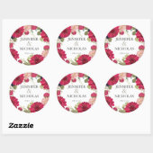 Bloemen rood groen bruids bruiloft ronde sticker (Vel)