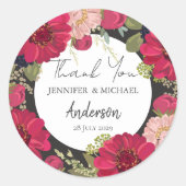 Bloemen rood groen bruiloft dank u ronde sticker (Voorkant)