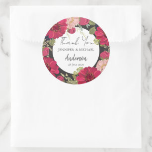 Bloemen rood groen bruiloft dank u ronde sticker