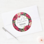 Bloemen rood groen bruiloft dank u ronde sticker (Envelop)