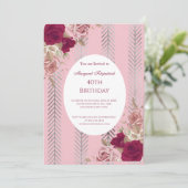 Bloemen Rood Roze Rozen Verjaardagsfeest Uitnodigi Kaart (Staand voorkant)