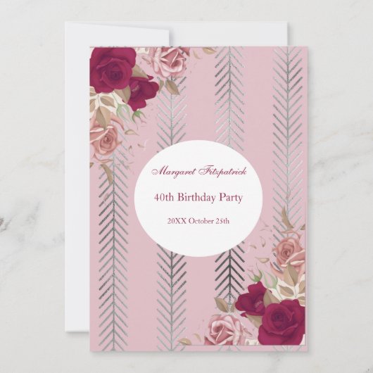 Bloemen Rood Roze Rozen Verjaardagsfeest Uitnodigi Kaart (Achterkant)