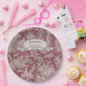  Bloemen Rood Roze Toile de Jouy Douche Papieren Bordje (Feest)