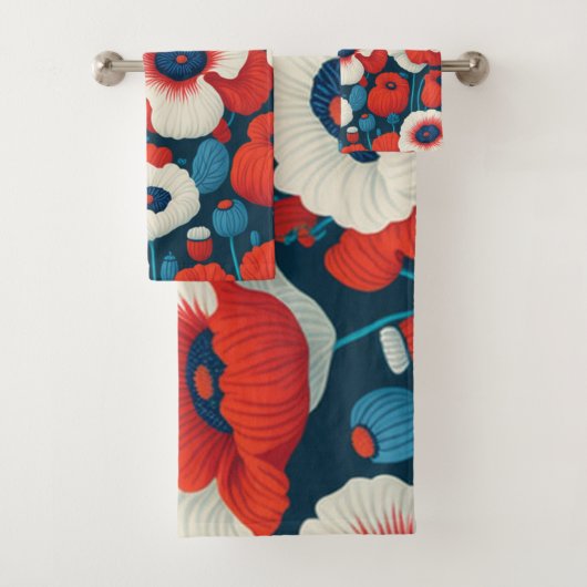 Bloemen rood, wit, blauwe papavers bad handdoek (Insitu)