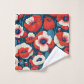 Bloemen rood, wit, blauwe papavers bad handdoek (Wasdoekje)