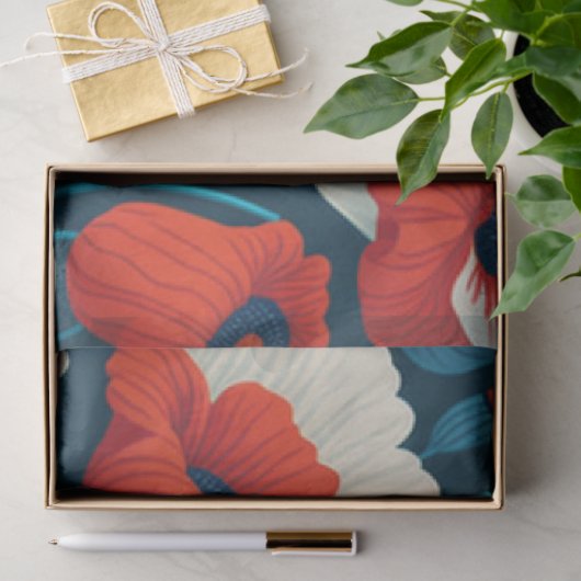 Bloemen Rood, Wit, Blauwe Poppies Decoupage Tissuepapier (Geschenk)