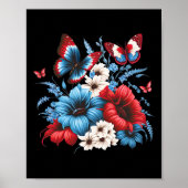 Bloemen - rood wit en blauw 4 juli patriottisch poster (Voorkant)