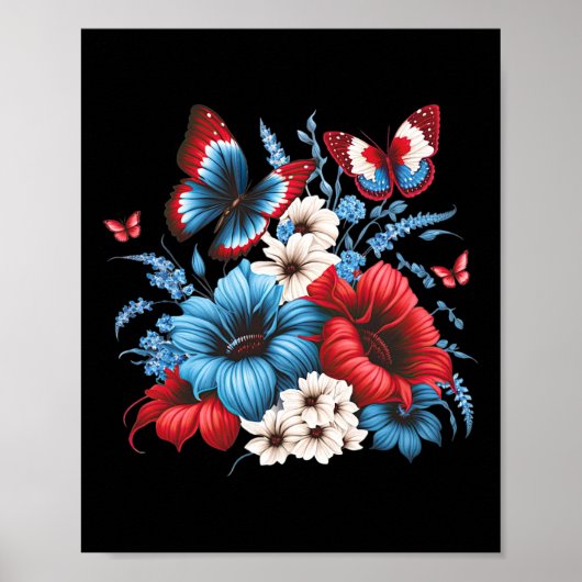 Bloemen - rood wit en blauw 4 juli patriottisch poster (Voorkant)