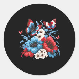 Bloemen - rood wit en blauw 4 juli patriottisch ronde sticker