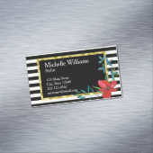 Bloemen Rood Zwart Wit Strepen Gouden Rand Visitekaartje Magneet (Voorbeeld)