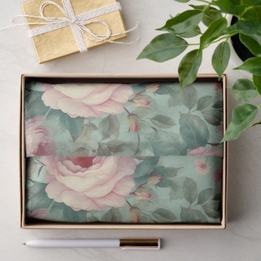  Bloemen Roos Aqua Decoupage Tissuepapier (Geschenk)