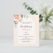 Bloemen roos blush arch QR RSVP huwelijksuitnodigi (Staand voorkant)