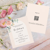 Bloemen roos blush arch QR RSVP huwelijksuitnodigi
