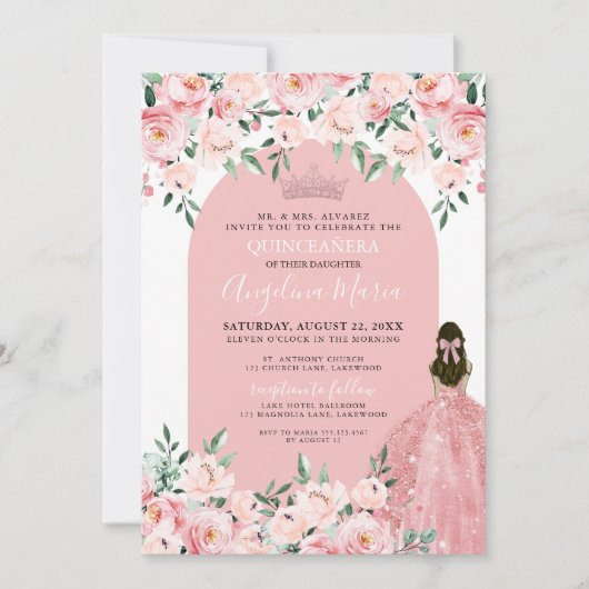 Bloemen Roos Blush Pink Quinceanera Kaart (Voorkant)