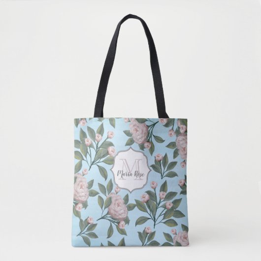 Bloemen  Roos Elegant Flower Garden Monogram Tote Bag (Voorkant)