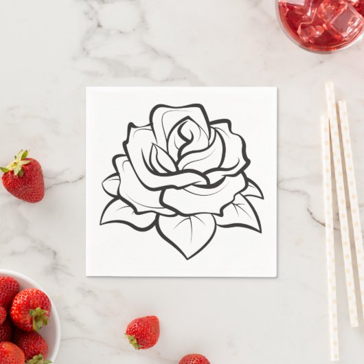 Bloemen Roos Flower Zwart-wit bruiloft Servetten (Insitu)