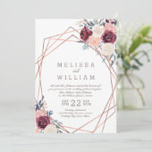 Bloemen Roos Geometrische Bourgondische Ivoor Brui Kaart (Staand voorkant)