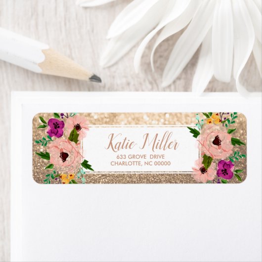 Bloemen Roos Gold Glitter Label (Insitu)