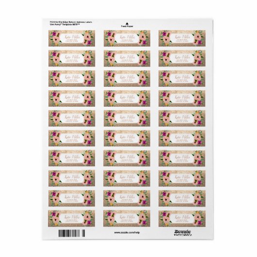 Bloemen Roos Gold Glitter Label (Full Sheet)