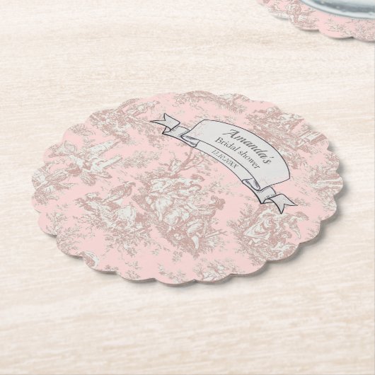  Bloemen roos Gold Toile de Jouy Shower Kartonnen Onderzetters (Gekanteld)