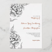 Bloemen Roos Goud Bruiloft Folie Uitnodiging (Voorkant)