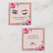  Bloemen Roos Goud Glitter Wink Eye Beauty Vierkante Visitekaartje (Voorkant / Achterkant)