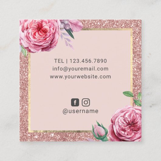  Bloemen Roos Goud Glitter Wink Eye Beauty Vierkante Visitekaartje (Achterkant)