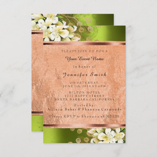 Bloemen Roos Goud Koper Verjaardagsbruids Groen Kaart (Voorkant / Achterkant)