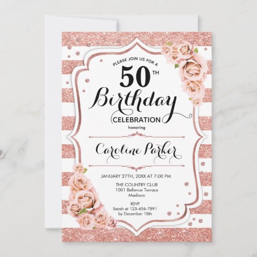 Bloemen Roos Goud Wit Foto 50e Verjaardag Kaart (Voorkant)