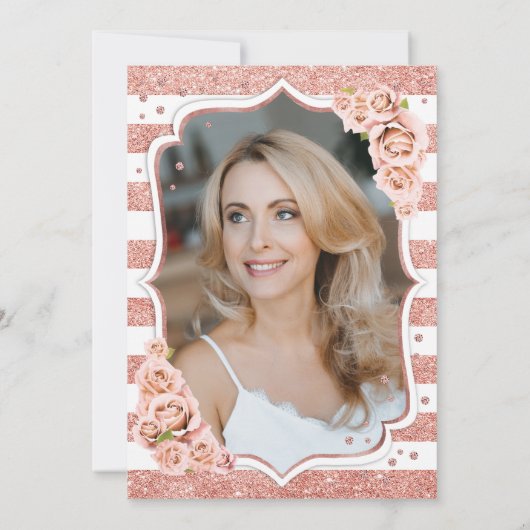 Bloemen Roos Goud Wit Foto 50e Verjaardag Kaart (Achterkant)