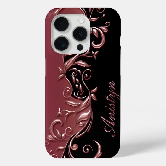 Bloemen Roos Goud & Zwart - Gepersonaliseerd Case-Mate iPhone Case (Achterkant)