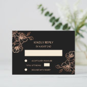 Bloemen Roos Goud Zwart Huwelijk RSVP (Staand voorkant)
